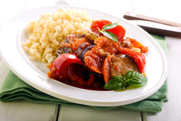 Feta bulgur and ratatouille with sauce