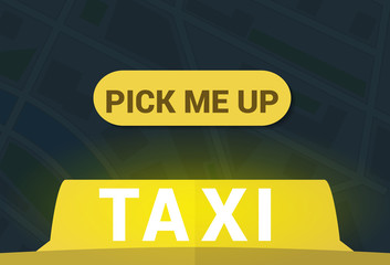 Yellow taxi symbol with light effect and button vector illustration