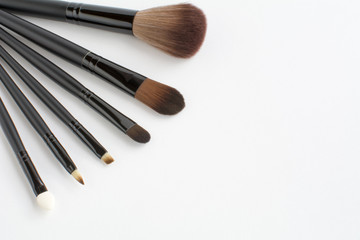 makeup brush set on white background