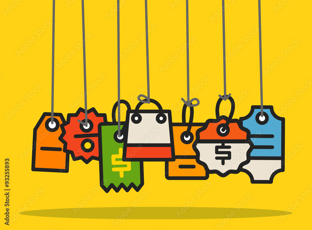 Aufkleber modern web commerce tags collection. flat design shopping concep