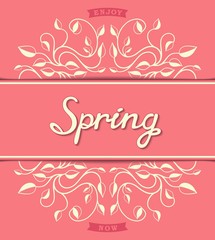 Spring template with floral pattern and calligraphic inscription. Vector eps 10