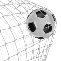 Soccerball in net (clipping path included)