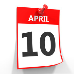 Fototapeta premium 10 april calendar sheet with red pin.