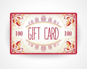 Gift card with floral pattern and 3D effects. Realistic vector eps 10