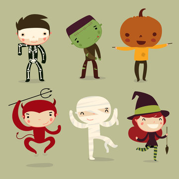 set of halloween kids. vector characters.