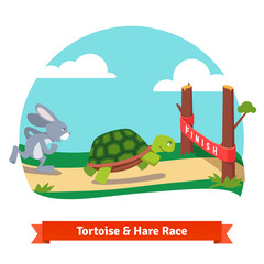 The Tortoise and the Hare racing together to win
