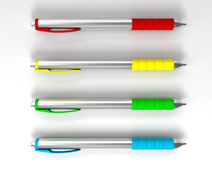 Colored metal pens. 3d render
