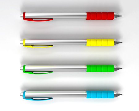 Colored metal pens. 3d render
