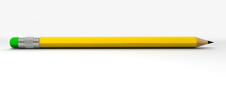 Pencil with eraser 3d render isolated on white background