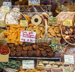 Dried fruits, Turkish delights on market