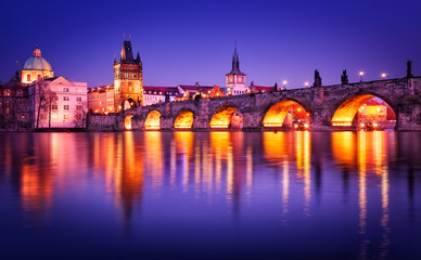 Charles bridge water reflection, Prague, Czech republic