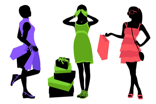 Silhouettes of women with shopping bags