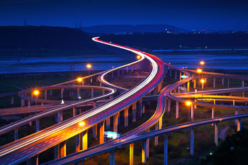 Highway in night with cars light in Taiwan