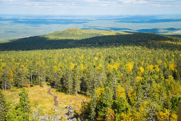 Пейзаж с горами и тайгой на Урале