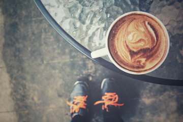 Selfie of coffee with shoes