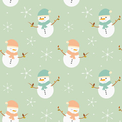 cute lovely cartoon snowman seamless vector pattern background illustration