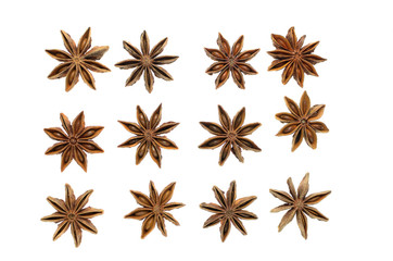 Star anise spices on white background