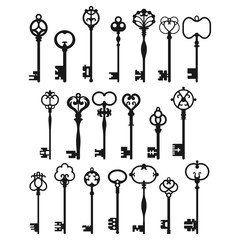 Silhouettes of Vintage Keys. Symbols and Signs for Decoration, Design