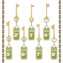 Vintage Keys with a Tag. Design Elements. Decorative Chain