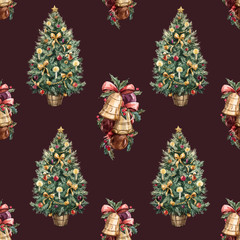 Obraz premium Watercolor Christmas tree pattern