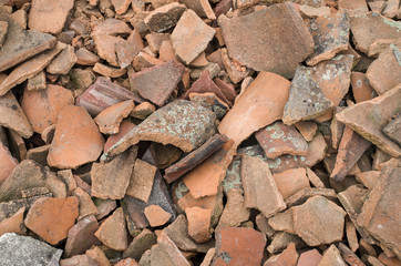 Pile of old broken roofing tiles