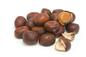  roasted chestnuts on white background