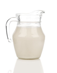 Pitcher of milk on a white background