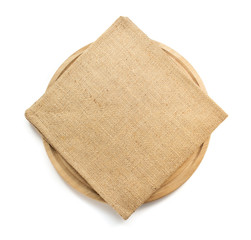 Fototapeta na wymiar sack burlap napkin at cutting board