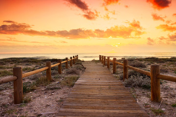 Fototapeta na wymiar Sunset beach in natural park the Gabo de Gata