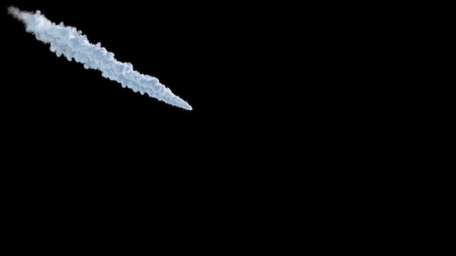 Trail of smoke from meteor, flying in the sky. It can be used as smoke from another flying object. Airplane, for example. Video contains color and alpha channel.