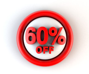 3D rendering of a 60 percent in red letters on a white background