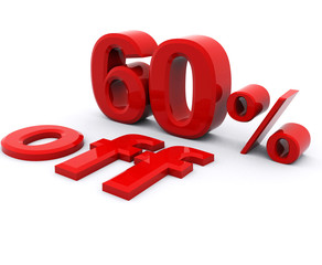 3D rendering of a 60 percent in red letters on a white background