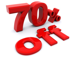 3D rendering of a 70 percent in red letters on a white background