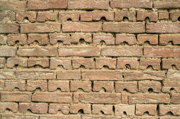 Wall of old brick house closeup
