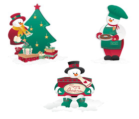 Christmas differents Snowman`s  isolated in white.  