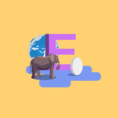 The letter of the alphabet - E. Elephant, earth, egg
