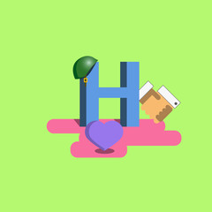 The letter of the alphabet - H. Helmet, heart, handshake
