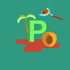 The letter of the alphabet - P. Parrot, palm, peach