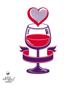 Simple wineglass vector artistic illustration, marriage concept