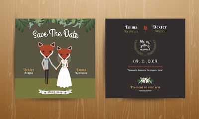 Animal bride and groom cartoon wedding invitation card