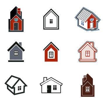 Simple cottages collection, real estate and construction theme.