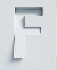 Letter F slanted 3d font engraved and extruded from the surface