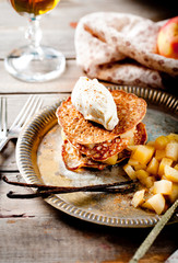 Buckweat pancakes, crepes with apple, cream.