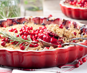 Cranberry, bilberry crumble with rosemary
