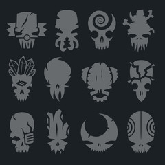 set of scary monsters skull characters for use in design