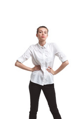 Fototapeta premium Portrait of young beautiful woman isolated