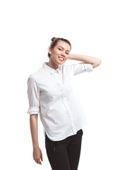 Fototapeta premium Portrait of young beautiful woman isolated