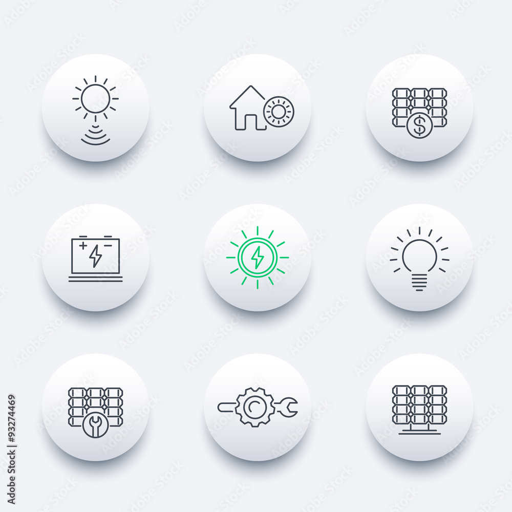 Canvas Prints Solar energy, solar panels, plant, line round modern icons, vector illustration