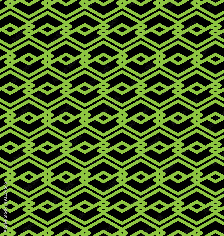 Poster black and green abstract seamless pattern with interweave lines.