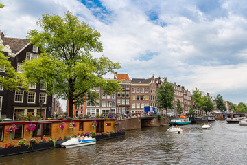 Amsterdam canals and  boats, Holland, Netherlands.